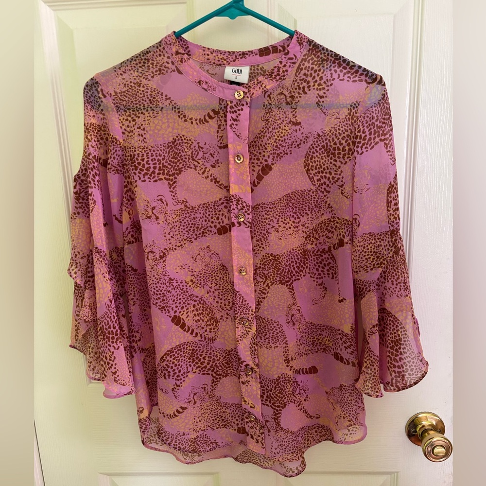 CAbi Purple Leopard Print Women's Blouse